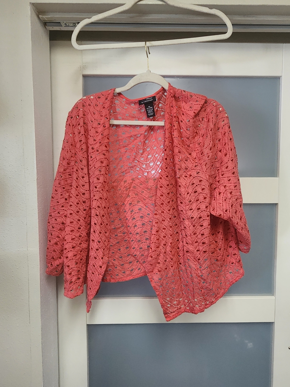 Catherines Coral Crochet Openwork Cardigan Cover-Up